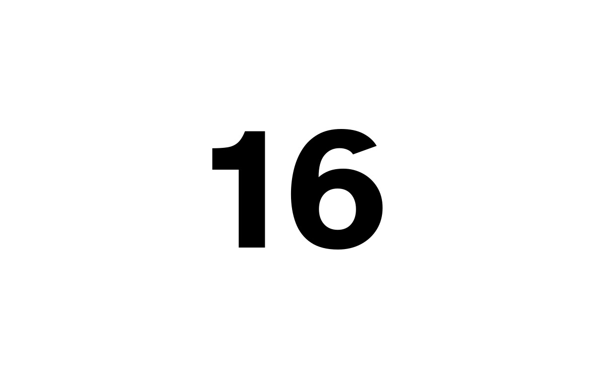 Un rectangulo solido blanco con el numero dieciséis escrito en el centro.