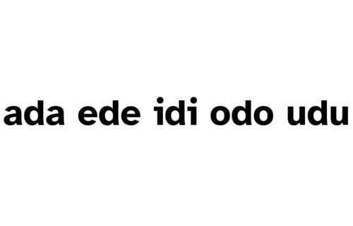 Un rectangulo solido blanco con las silabas ada, ede, idi, odo, udu escritas en el centro.