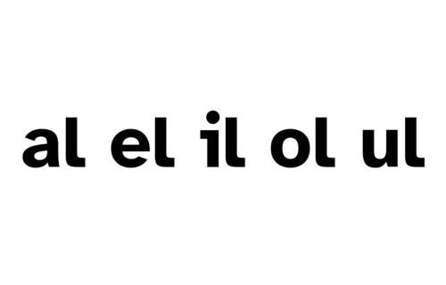 Un rectangulo solido blanco con las silabas al, el, il, ol, ul escritas en el centro.