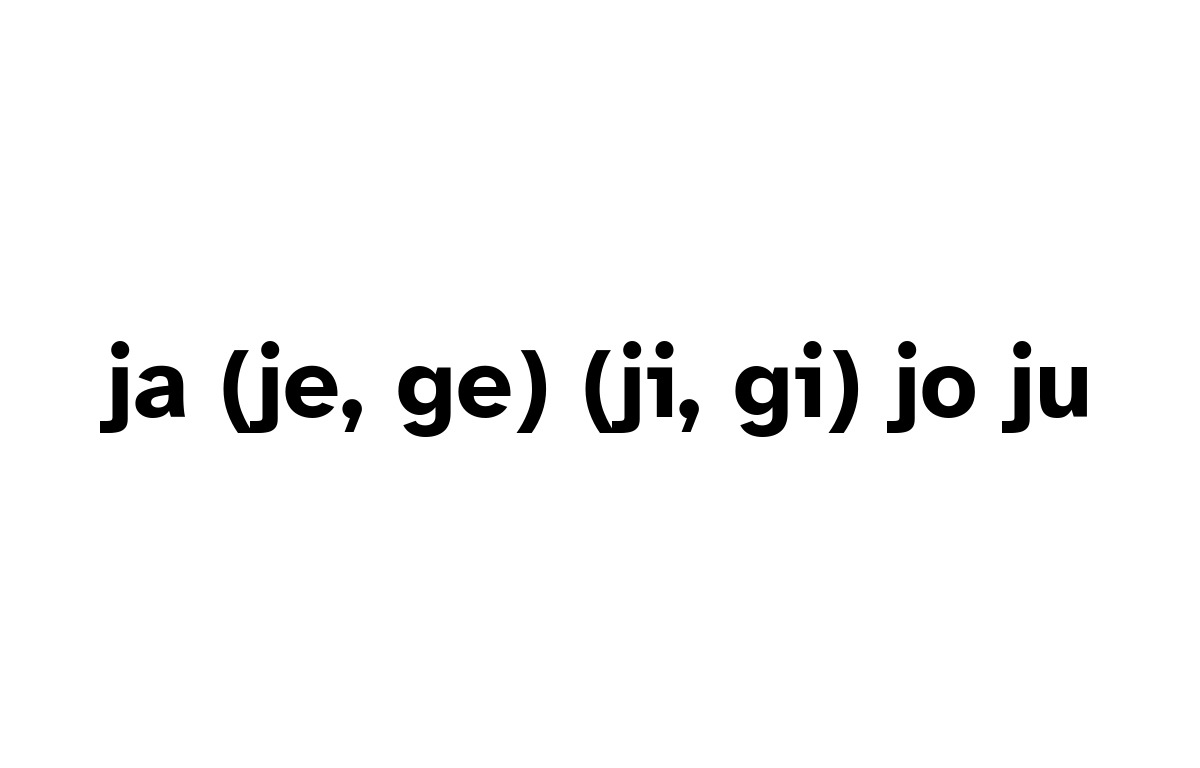 Un rectangulo solido blanco con las silabas ja, (je,ge), (ji, gi), jo, ju escritas en el centro.