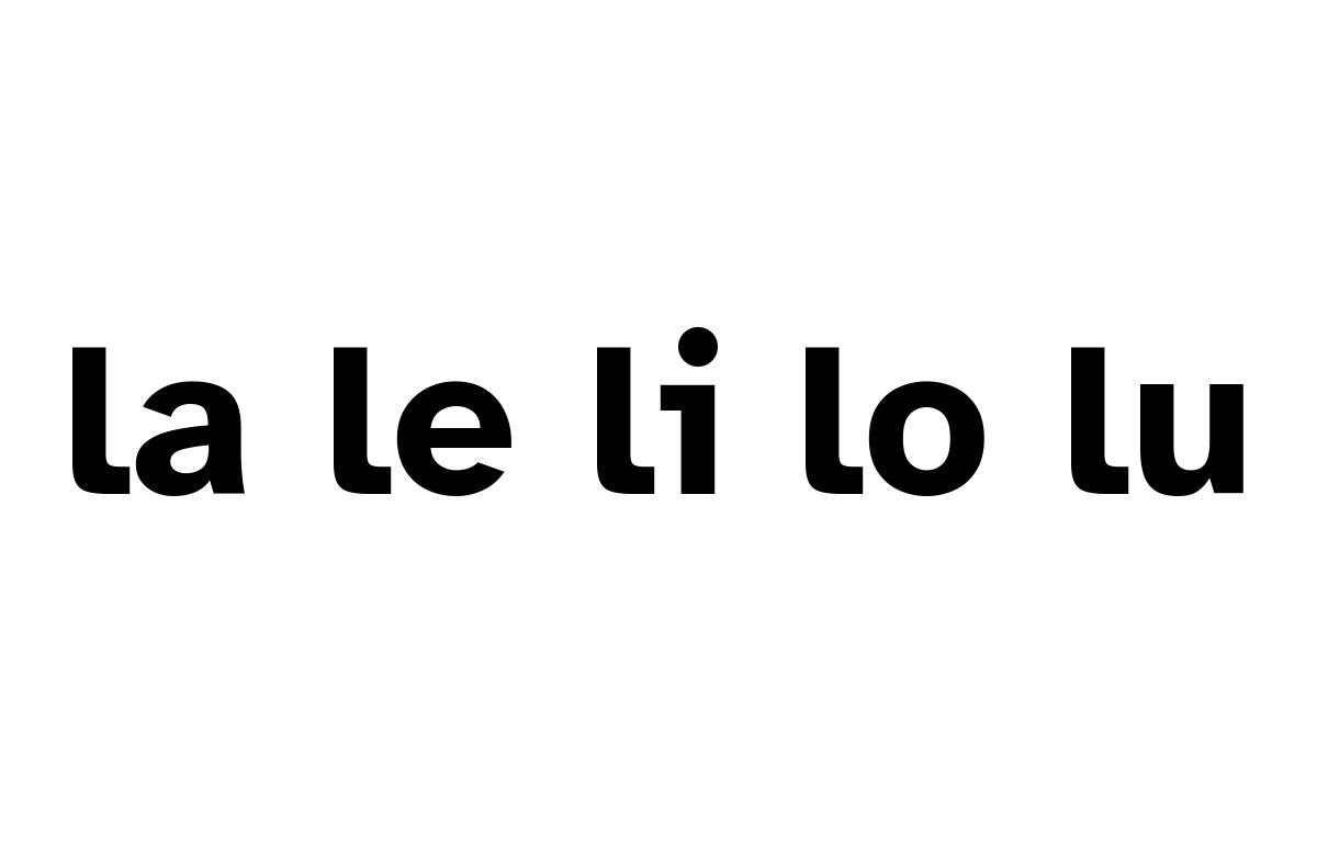 Un rectangulo solido blanco con las silabas la, le, li, lo, lu escritas en el centro.