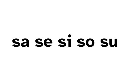 Un rectangulo solido blanco con las silabas sa, se, si, so, su escritas en el centro.